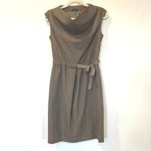 Peserico tie waist drapey neck knee length pencil dress brown small US 4 IT 40